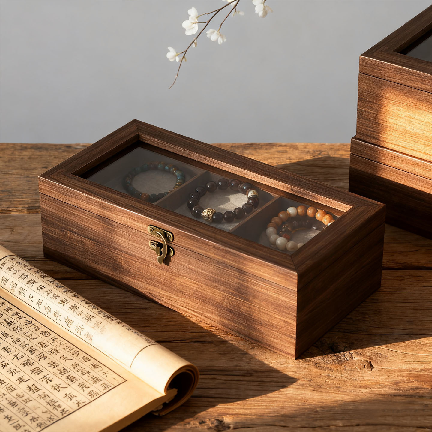 Solid Wood Jewelry Storage Box, Bracelet Storage Box, Dust-Proof Jewelry Box, Jewelry Display Box, Flip-Top Transparent Compartment