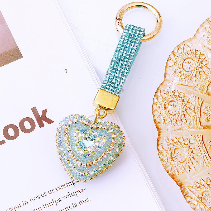 Inlay Design Cute Heart Shape Metal Inlay Rhinestones Women's Keychain