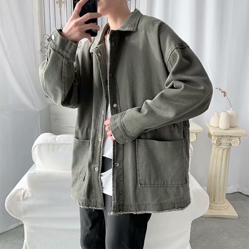 Color puro hombres primavera nueva marca de moda Estilo funcional ropa de trabajo chaqueta de los Hombres estilo coreano estudiante moda chaqueta suelta top