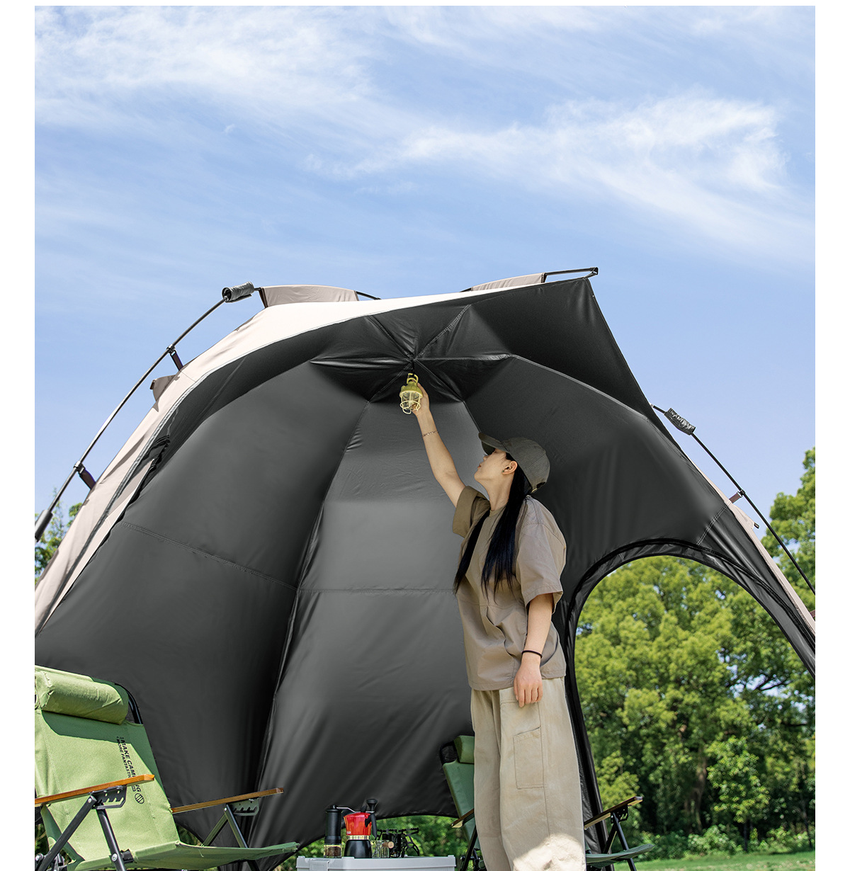 Dome Canopy Tent Outdoor Sunshade New Camping Style Fully Automatic Quick-Open Sunshade Titanium Black Coating 2026 New Model