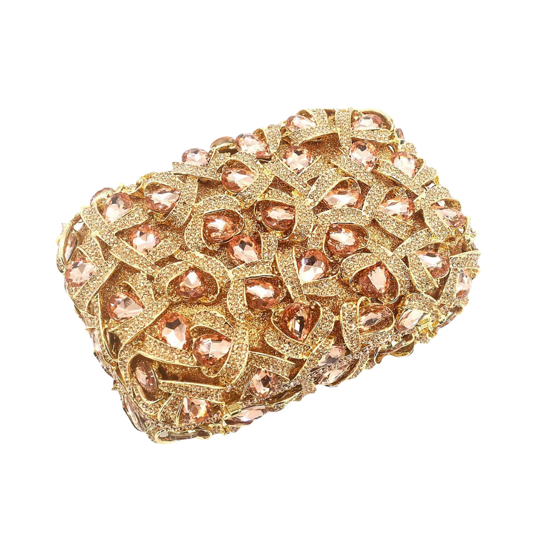 Túi clutch nữ đính pha lê kim cương dạ hội sang trọng — Bạc AB, màu xanh hoàng gia, sâm panh, kim cương vàng trên nền vàng chi tiết 6