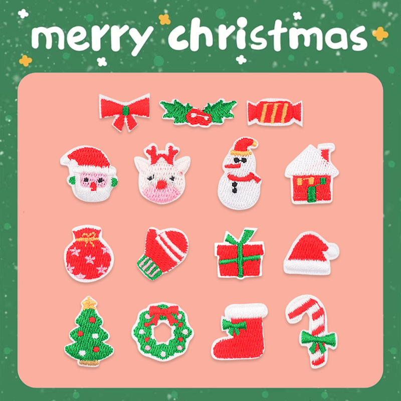 现货批发圣诞节布贴 雪人袜子装饰补丁贴 电脑刺绣贴纸迷你自粘贴