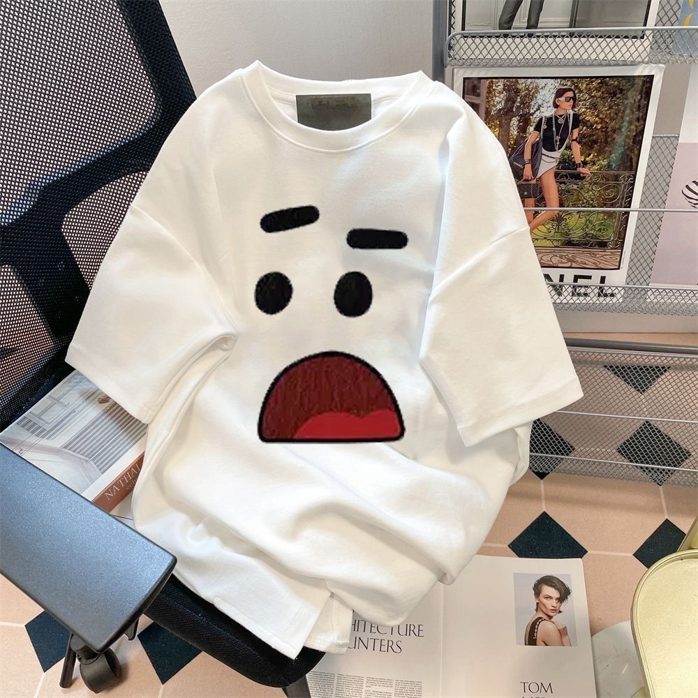 Camiseta de manga corta con cuello redondo y estampado INS, camiseta blanca informal versátil y moderna unisex, conjunto para parejas, informal y versátil.