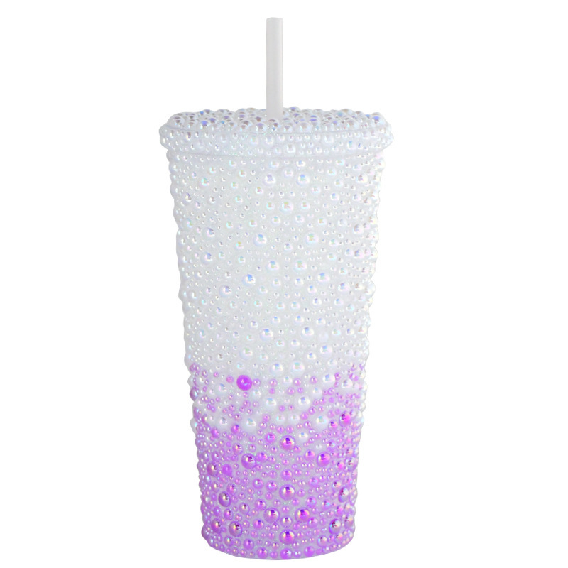 プラスチックカップ新型二重クリエイティブグラデーションマーメイドテールストローカップドリアンカップメッキカラースパンコールカップ|undefined