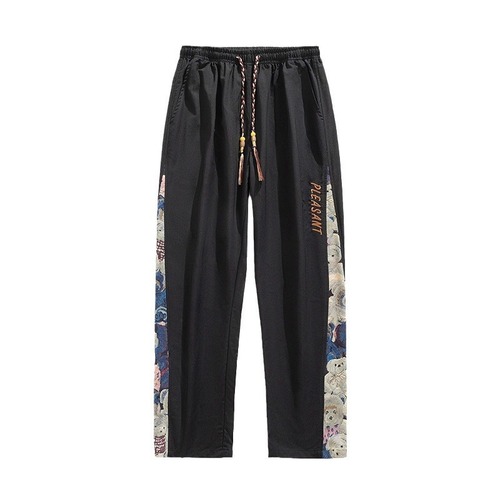 Origin Country Trend Cartoon Streetwear New Chinese Style National Style Ice Silk Pants for Men Summer Thin Casual Long Pants
