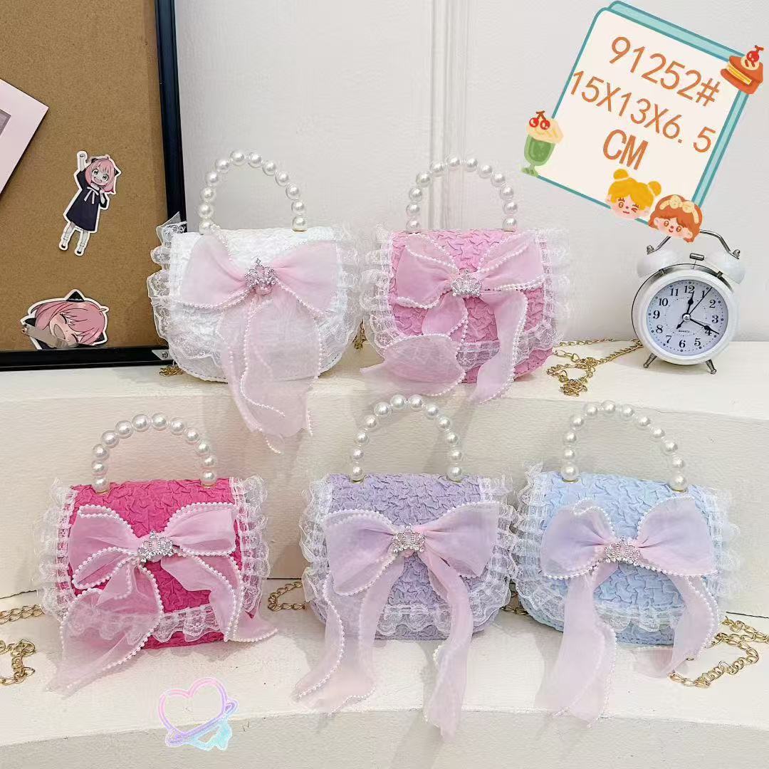 Nuevo encaje perla arco bolso cuadrado bolso de estilo extranjero versátil pequeño viento fragante bolso de chicas bolso de moda bolso de niños