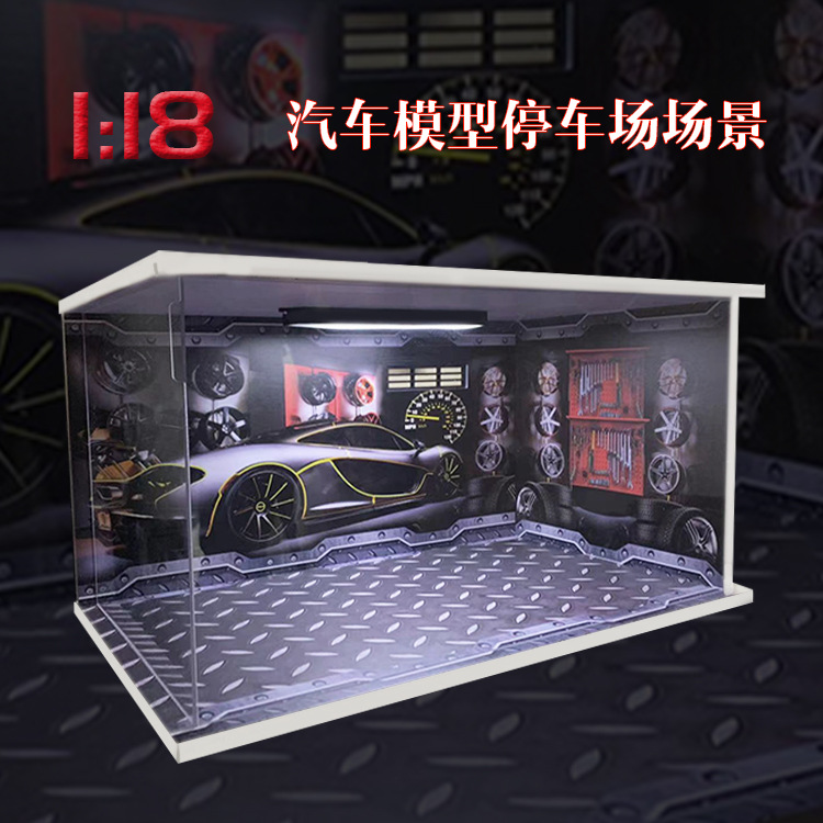 1:18 Car Model Parking Lot Miniature Scene Pvc Assembled Voice Controlled with Light Cross-Border Acrylic Artificial Model