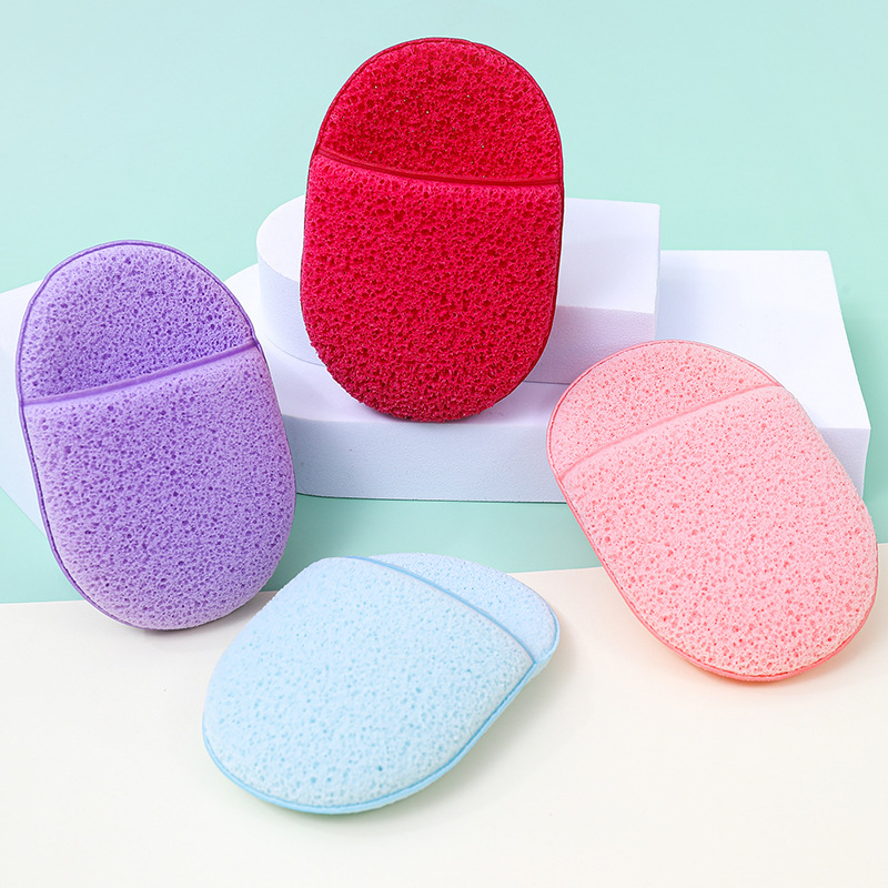 Fábrica de lavado facial personalizado guante ovalado zapatillas de limpieza facial limpieza de película de barro limpia esponja de desmaquillaje toallas faciales