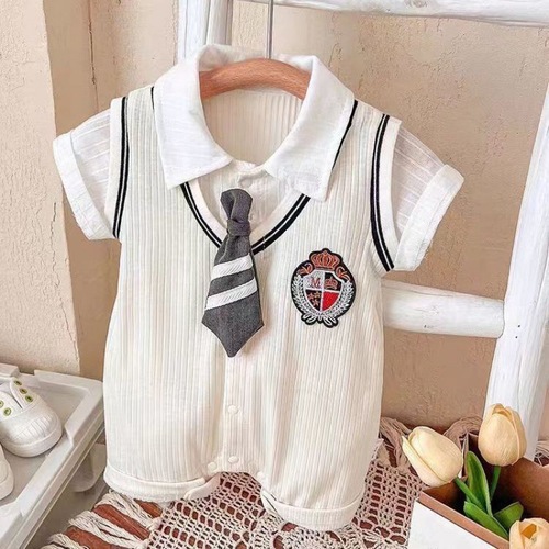 Baby's Summer Thin Clothing, Baby Short-Sleeve Outing Bodysuit, Pure Cotton, 100th Day College Hairy Climbing Suit