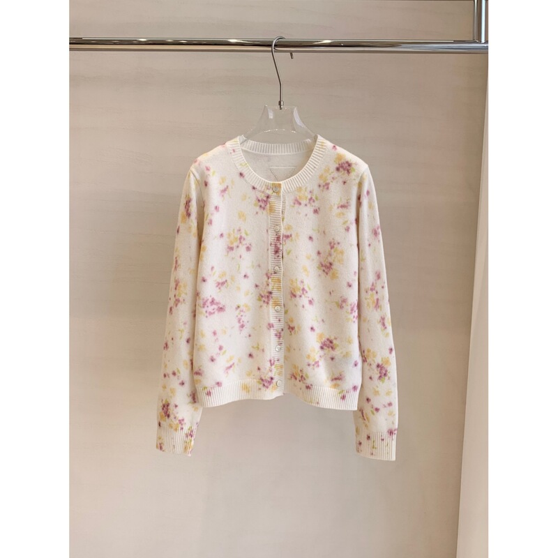 25Ss/Nanyou High-Quality 100% Wool Pra Family G-Dragon Same Style Floral Print Knitwear Cardigan Top