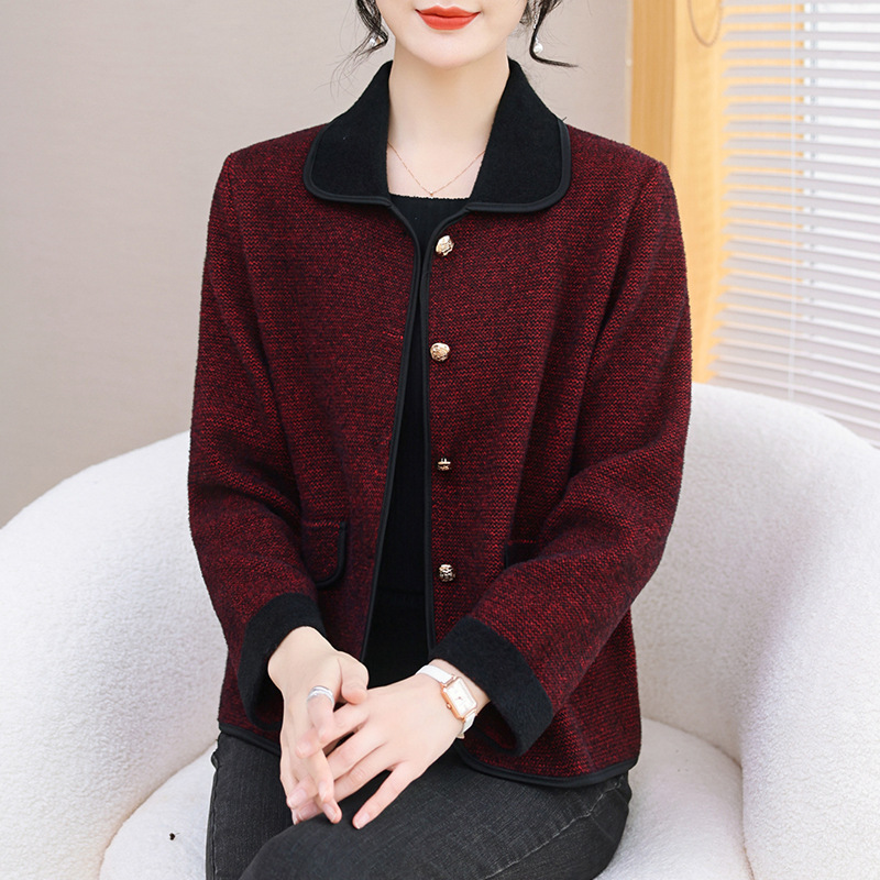 中年妈妈外套短款2025年秋冬季新款中老年女秋季小香风毛衣上衣女|undefined