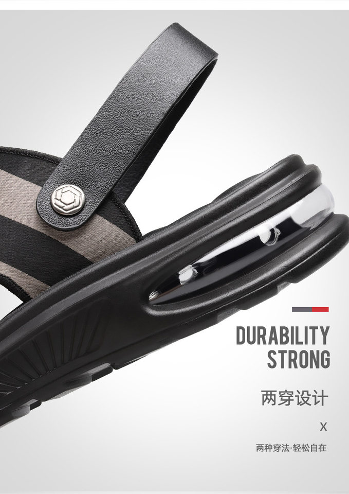Dép sandal nam quai ngang hở ngón đế PU chống trơn trượt, đi biển và thể thao ngoài trời — T2188 màu đen chi tiết 11