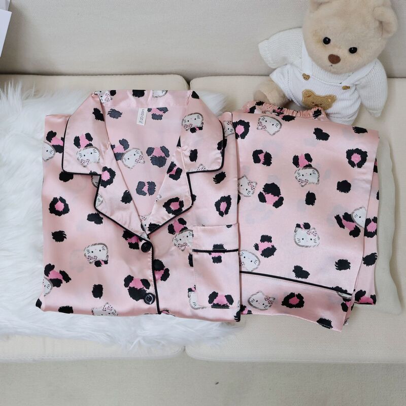 Pajamas Women's Spring and Autumn New Leopard-print Cat Pajamas Long-sleeved Trousers Sweet High-end Feeling Home Clothes suit Outer Wear