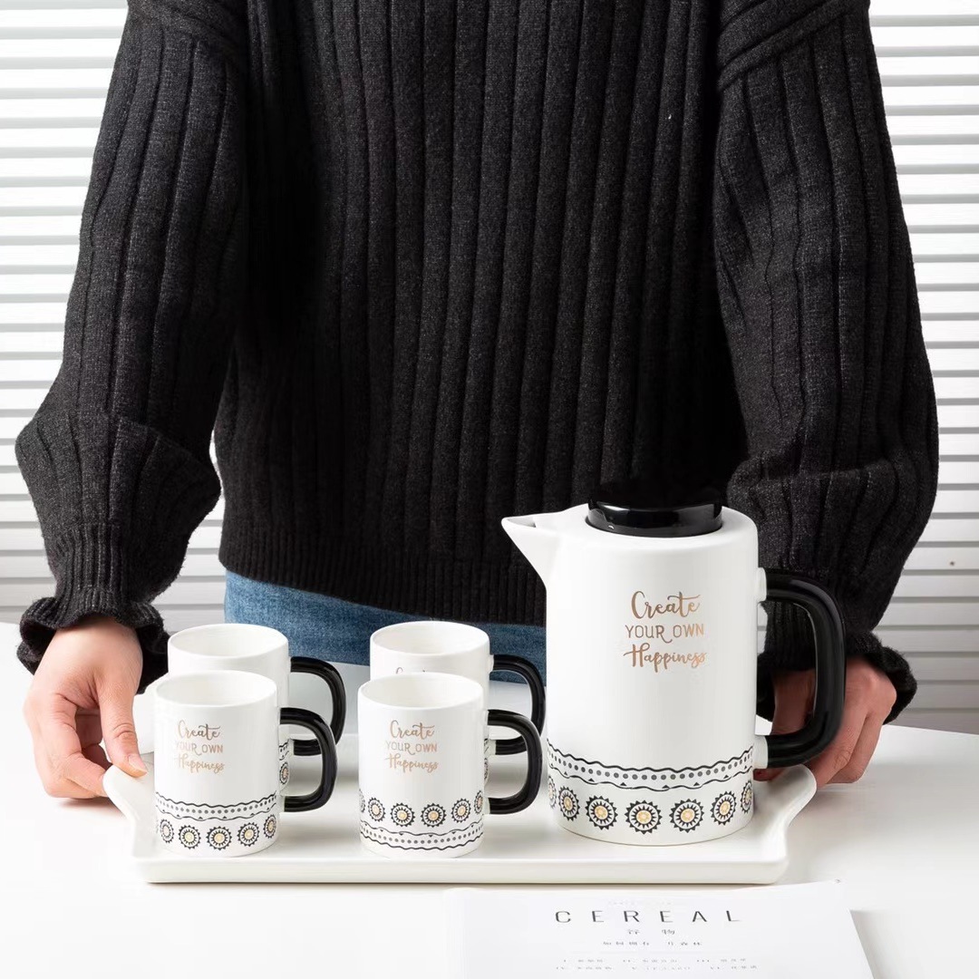 Juego de agua de estilo nórdico traje hogar sala de estar agua potable hervidor familiar taza de té de cerámica iins internet celebridad regalo taza conjunto