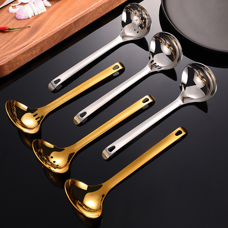 제조 업체 골든 304 스테인레스 스틸 스푼 호텔 요리 공공 삽 스푼 가정용 냄비 숟가락 소쿠리 2 in 1