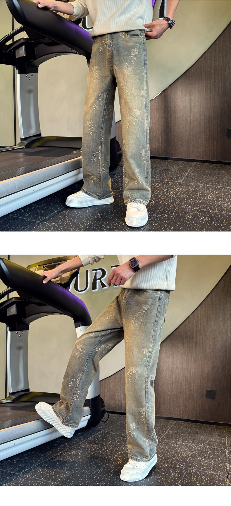 Men's Straight Leg Jeans Loose Fit Casual Pants Trendy Slimming Mid Waist Standard Thickness Slight Stretch Machine Washable_mkmklike.com