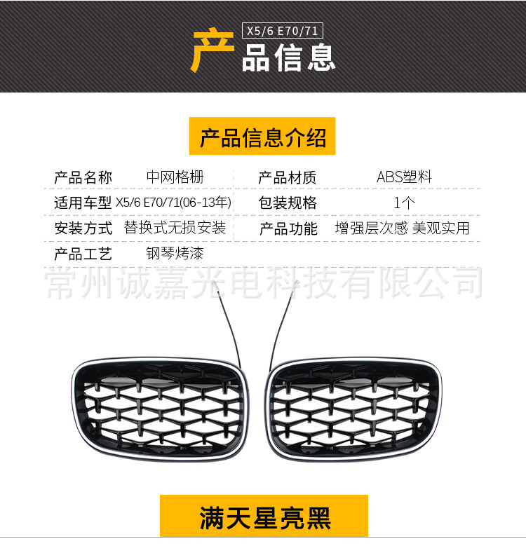Suitable for Bmw X5/X6E70/E71 Starry Sky Illuminated Grille in Glossy Black, Illuminated Intake Grille