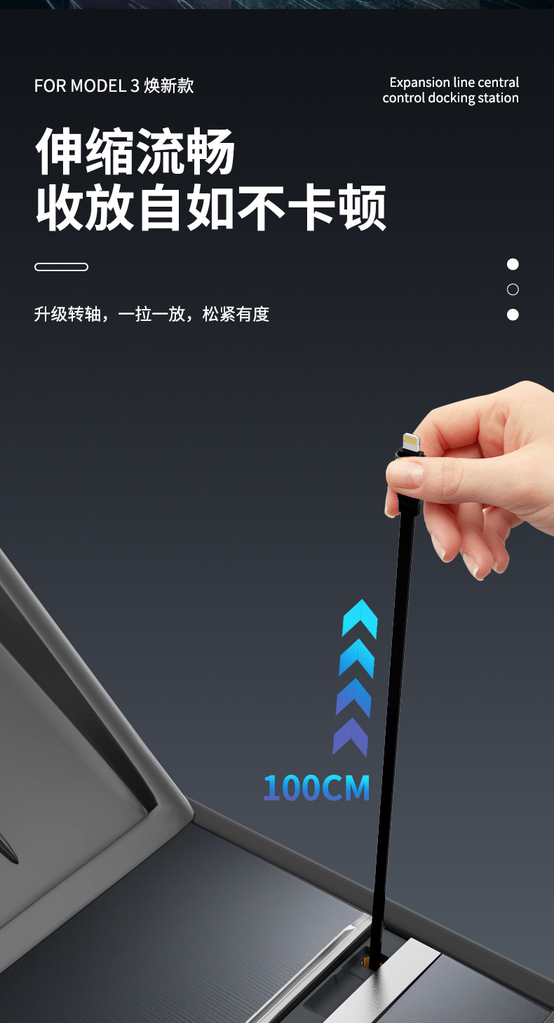 Suitable for Tesla Docking Station Multifunctional Renewal Model 3/Y Cigarette Lighter Charger Pd Fast Charging 120W