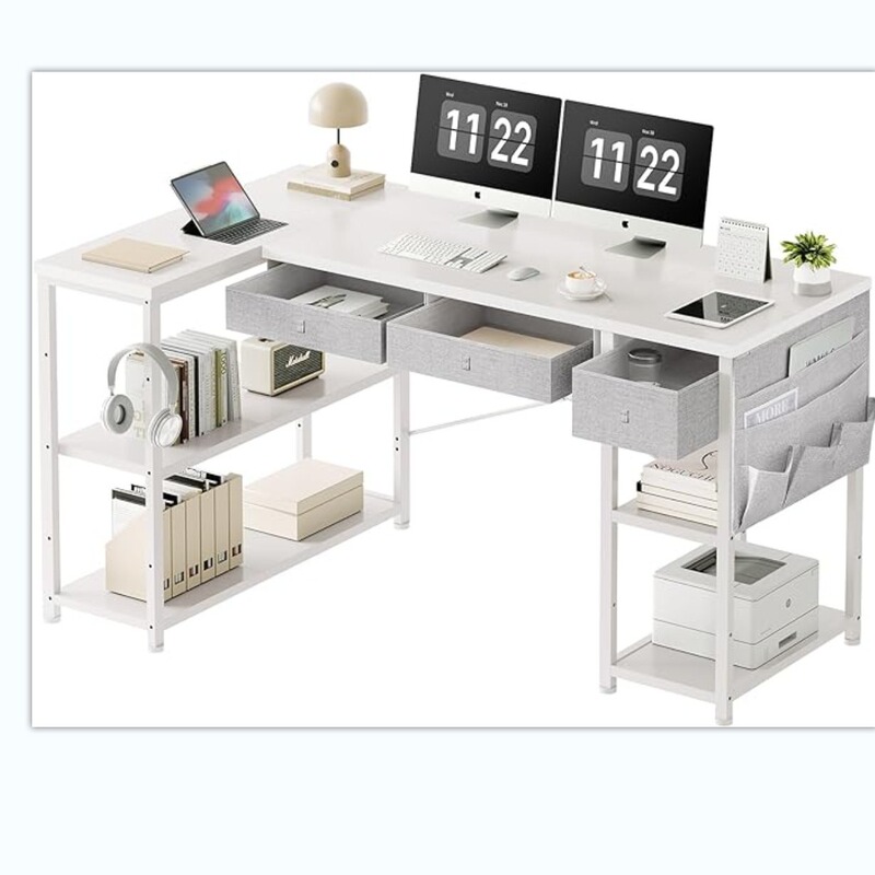 L Shaped Desk with Drawer, 55inch Gaming Desk with Storage