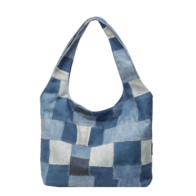 Genuine capacious denim shoulder bag, shopping bag