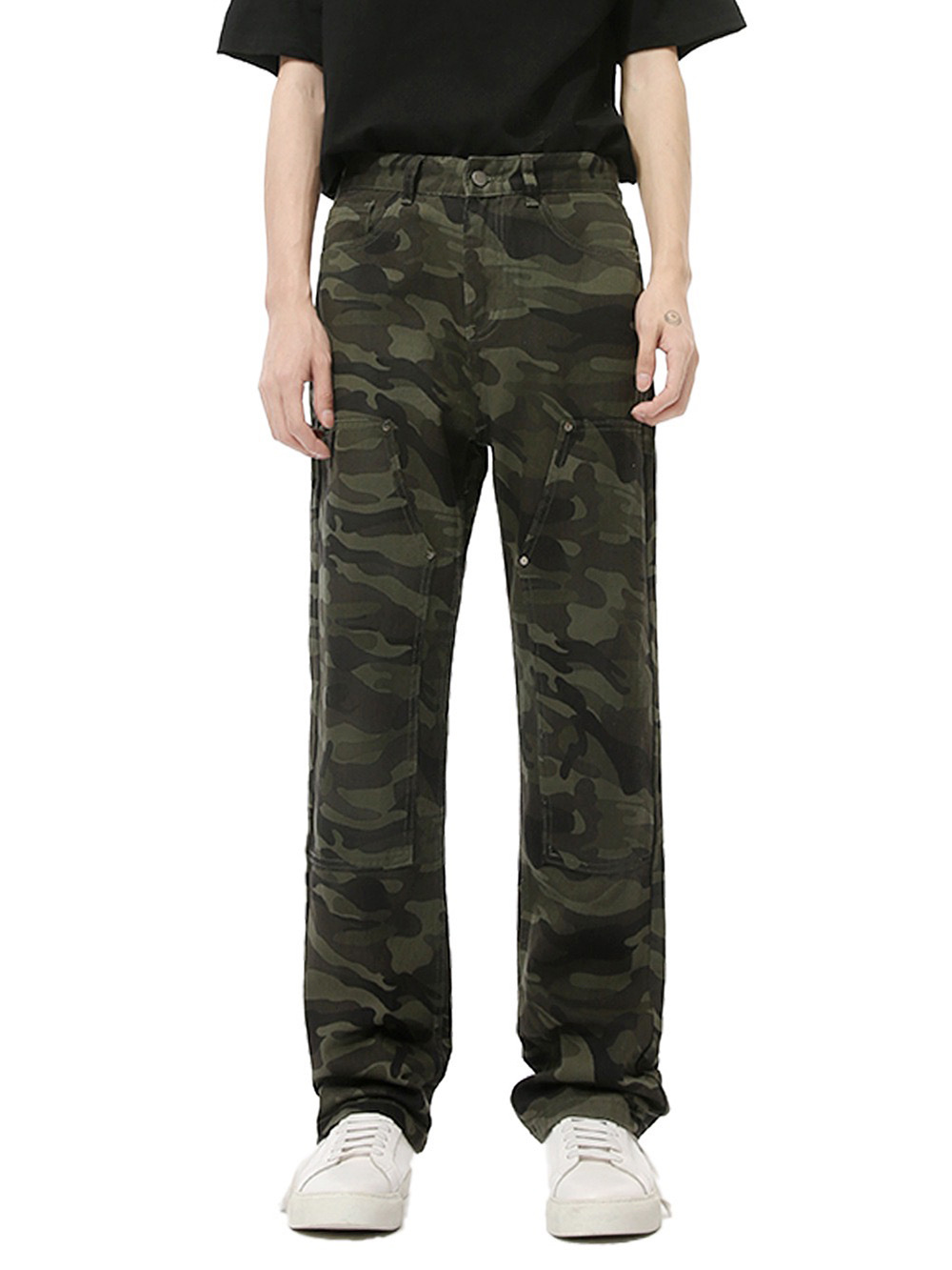 MTLCLOTHES Hombres| Nuevos productos de otoño de estilo americano camuflado empalme pegatinas vibe de alta calle jeans retro