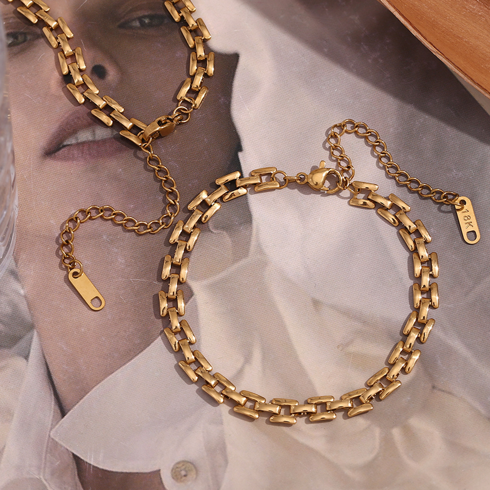 Fashion Solid Color Non-fading Stainless Steel Handmade Chain Bracelet Necklace Sets