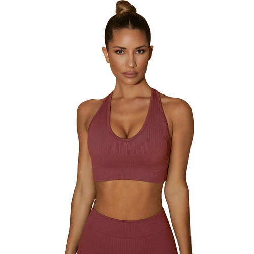 Cross-border high-intensity seamless yoga wear for women, gathering shock-absorbing fitness wear for summer running sports, sports backless top shirt