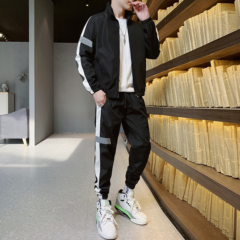 Trajes deportivos casuales transfronterizos para hombres primavera y verano guapo chaqueta de cuello de ocio para correr dos piezas de otoño
