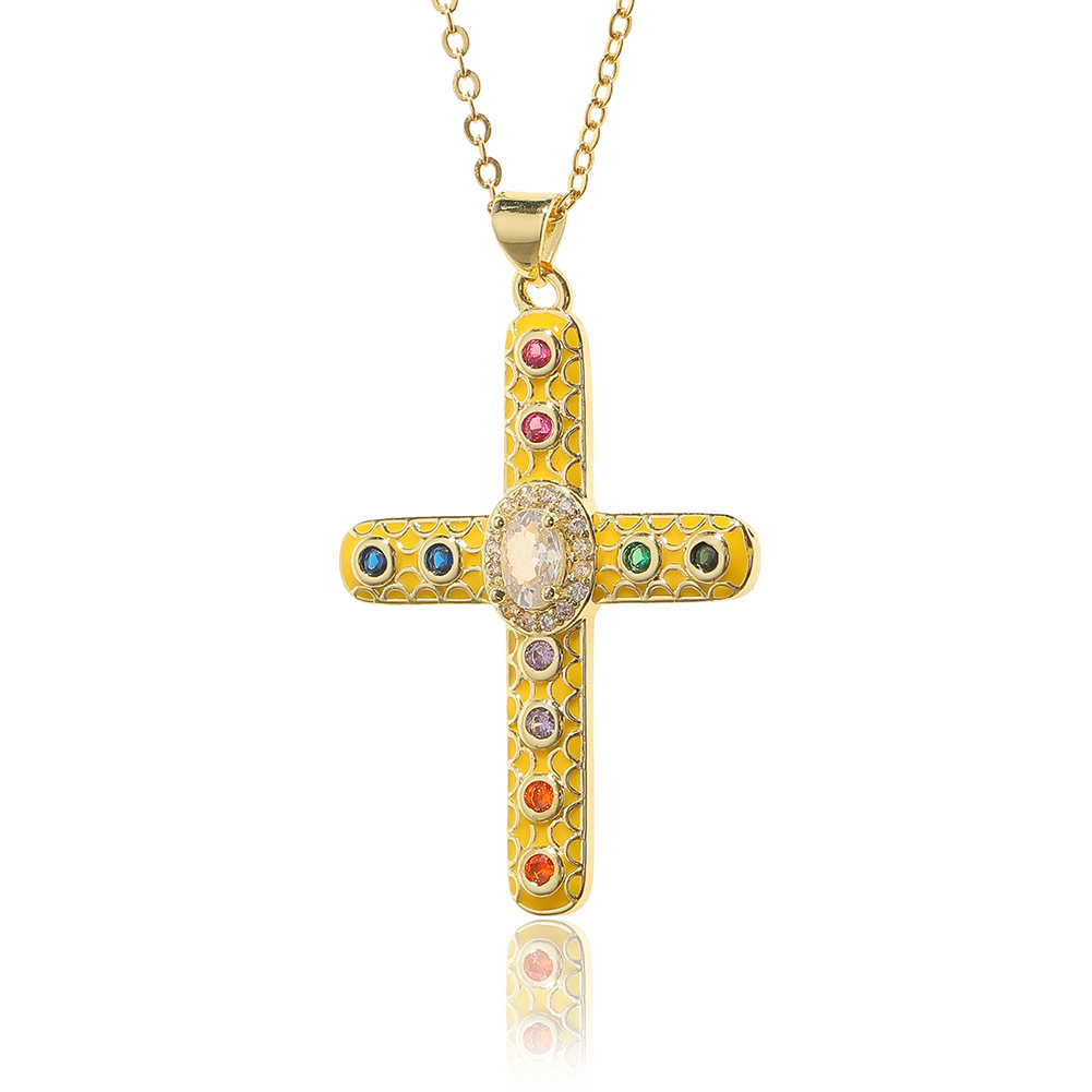 Simple Style Cross Copper Rhinestones Pendant Necklace In Bulk display picture 3