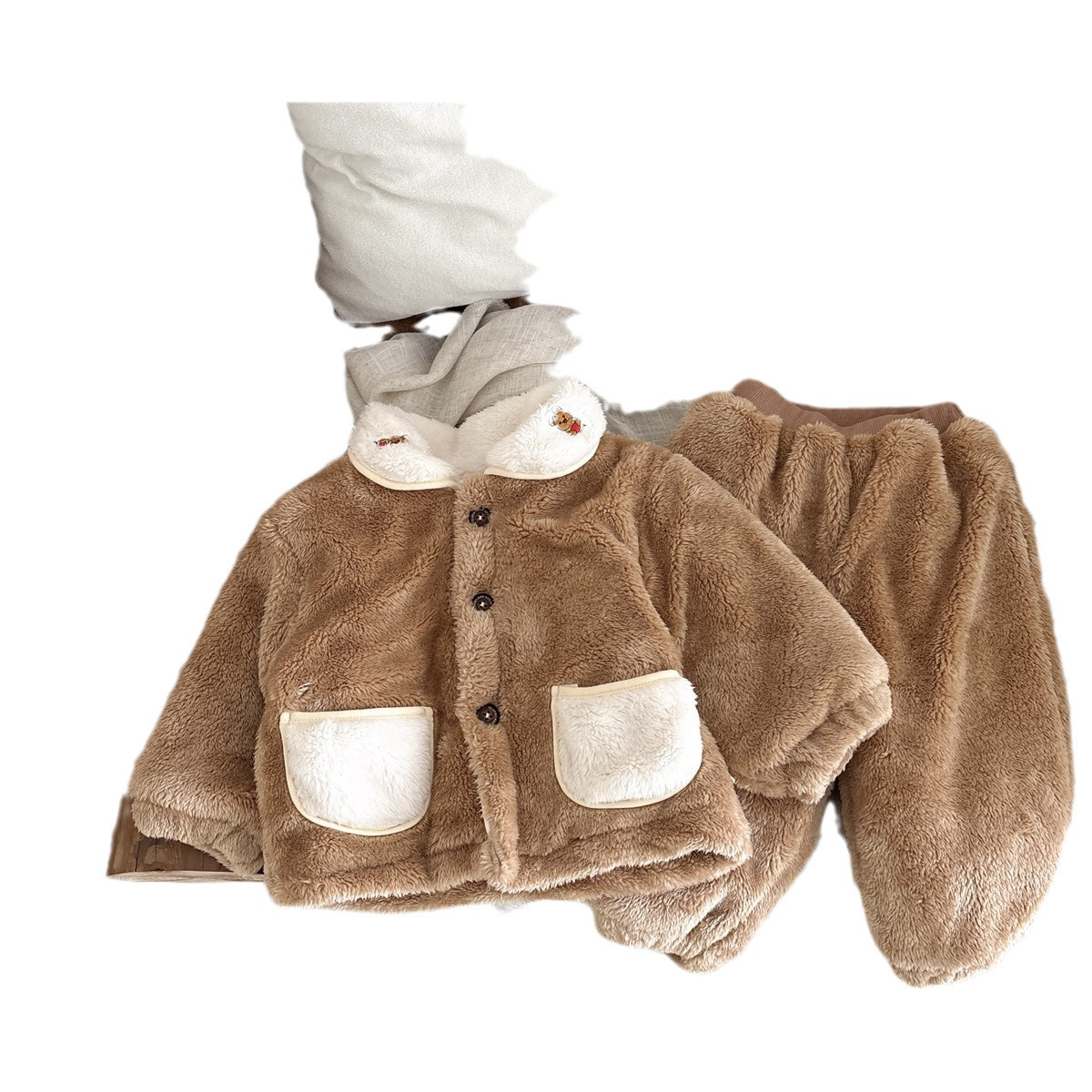 AMAZON BABYS CORAL FLEECE PAJAMAS BOY의면 패딩 두꺼운 홈 의류 겨울 소녀의 봉제 파자마 투피스 세트