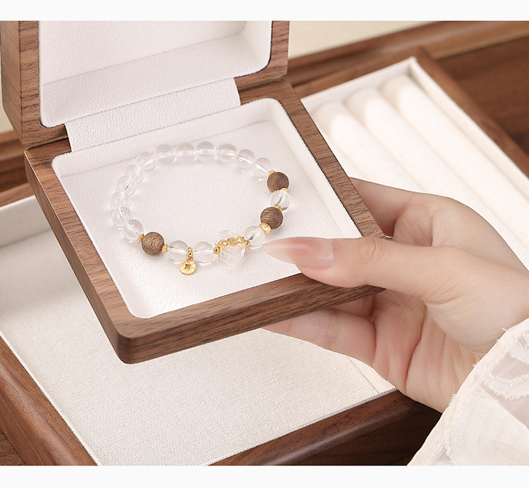 Vòng tay bạc S925 mạ vàng hạt tròn đính tinh thể trắng trầm hương Ruyi đồng xu — Một chiếc chi tiết 3