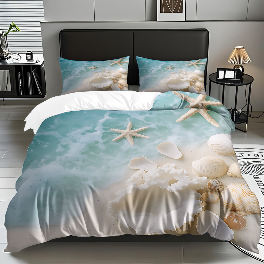 TEMU / JIT transfronterizo textil doméstico mar hermoso paisaje impresión colcha colcha de almohada fuente fábrica para la imagen se puede fijar