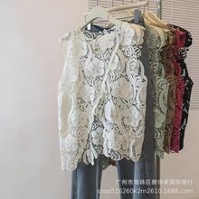 甜美设计感刺绣钩花镂空无袖蕾丝背心女春夏不规则叠穿开衫上衣潮