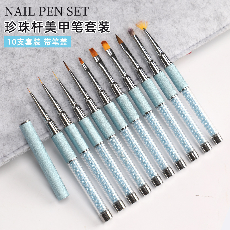 Wholesale Pearl Rod 10 nail painting brush set phototherapy pen petal pen nail tools brush wholesale Wholesale Pearl Rod 10 nail painting brush set phototherapy pen petal pen nail tools brush wholesale