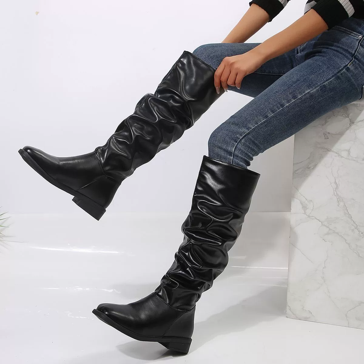 2023 осенние и зимние ретро квадратные сапоги сапоги западные сапоги рыцари сапоги женские сапоги