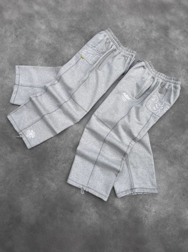 Pantalones deportivos grises holgados con bordado, estilo retro americano, informal y urbano, de la marca de moda transfronteriza de Amazon para hombre.