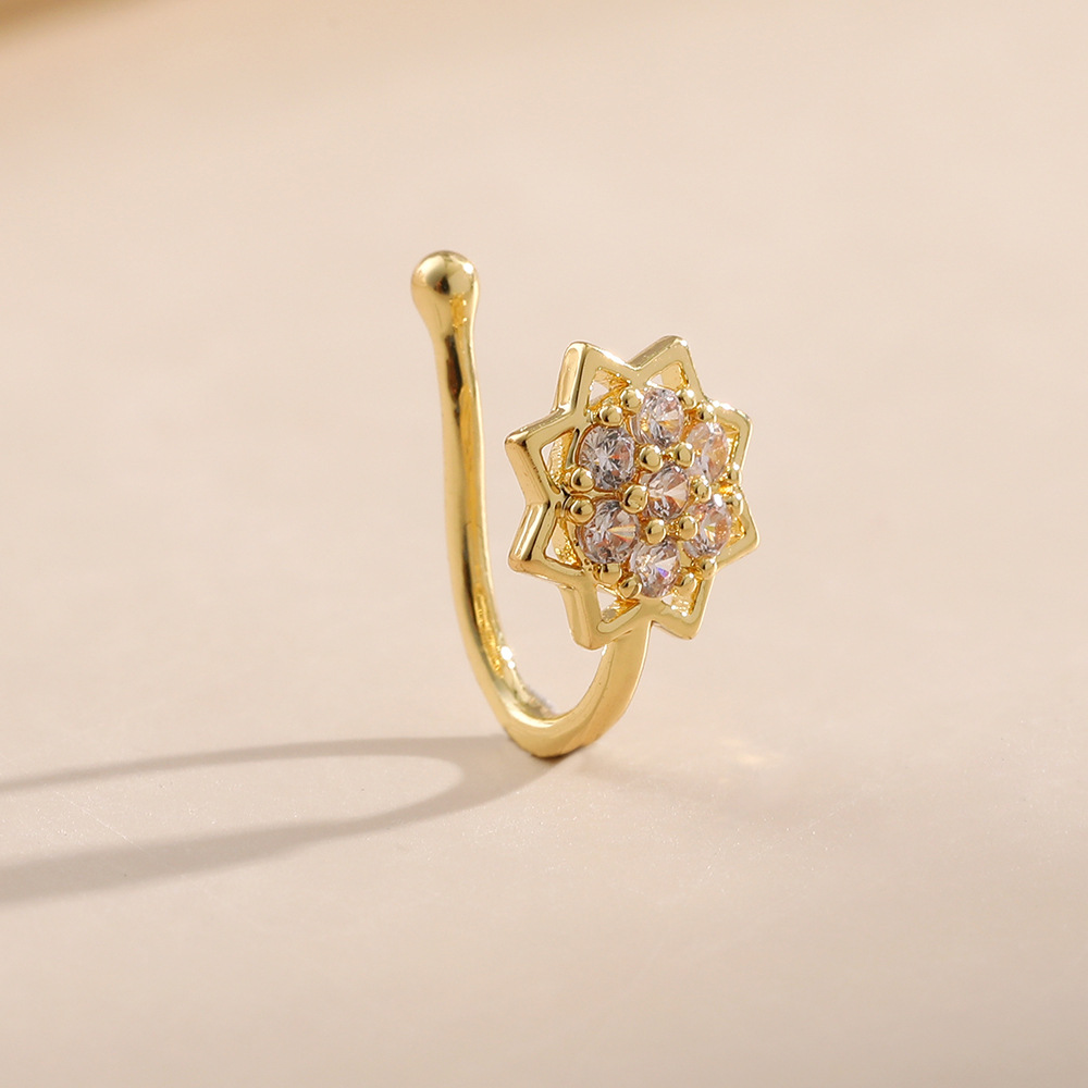 Anello da naso a fiore con zircone geometrico a u in rame_voghion.com