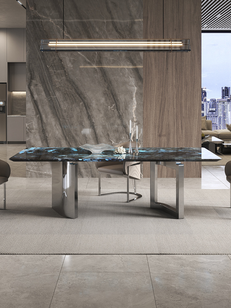 Italian light luxury Fend blue jade luxury stone rectangular dining table minimalist high-end modern simple home use dining table