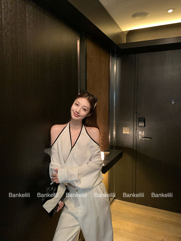 栗ココア Bankelili' 美肩殺し品質模造テンセルリネンオフショルダークロスホルタートップ女性夏|undefined
