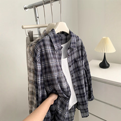 初秋の韓国レトロコントラストチェック柄シャツ女性のためのリラックスしたルーズビッグバージョン薄い日焼け止めカーディガン怠惰なシャツ