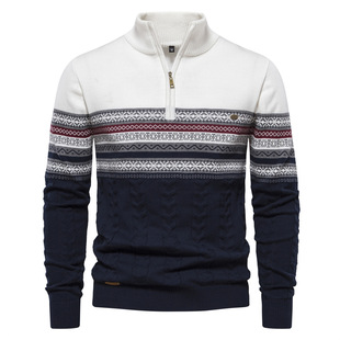 2024 autumn and winter new fashion European size cross-border collar men's sweater half zipper knitted high quality Joker men's clothing