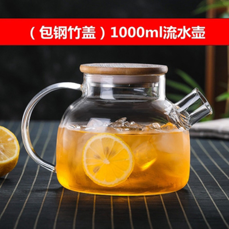 Botella de agua fría de jugo de vidrio con alto contenido de borosilicato Botella de agua fría con tapa de acero de bambú de gran capacidad Botella de agua fría de vidrio transparente