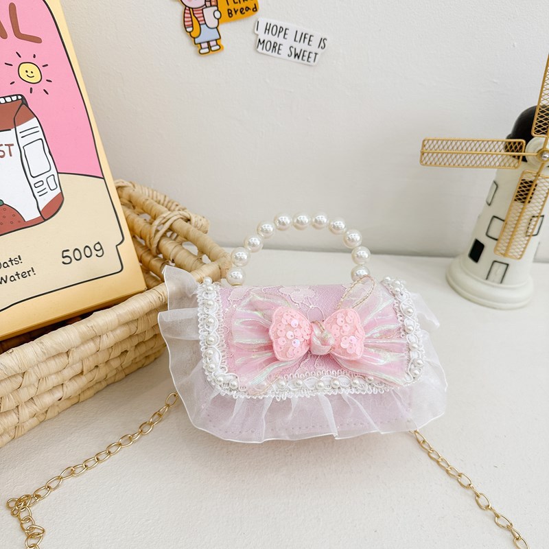Nuevo encaje perla arco bolso cuadrado bolso de estilo extranjero versátil pequeño viento fragante bolso de chicas bolso de moda bolso de niños