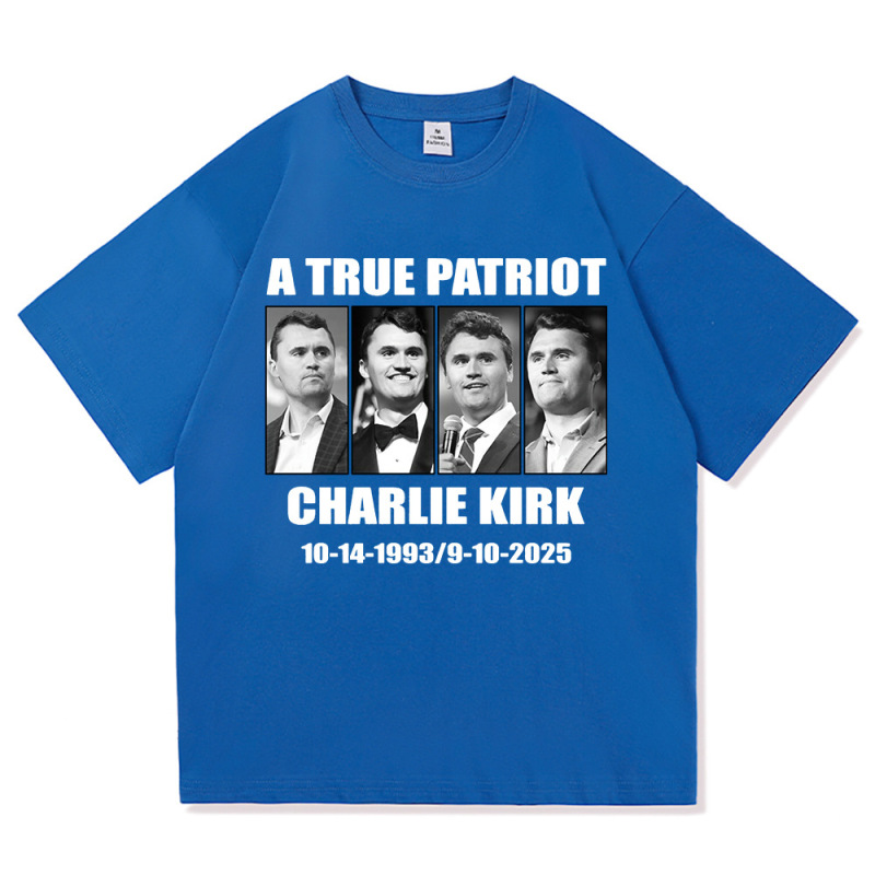 【欧码棉T】Charlie Kirk自由T恤时尚男/女原宿美学字母印花T恤中|undefined
