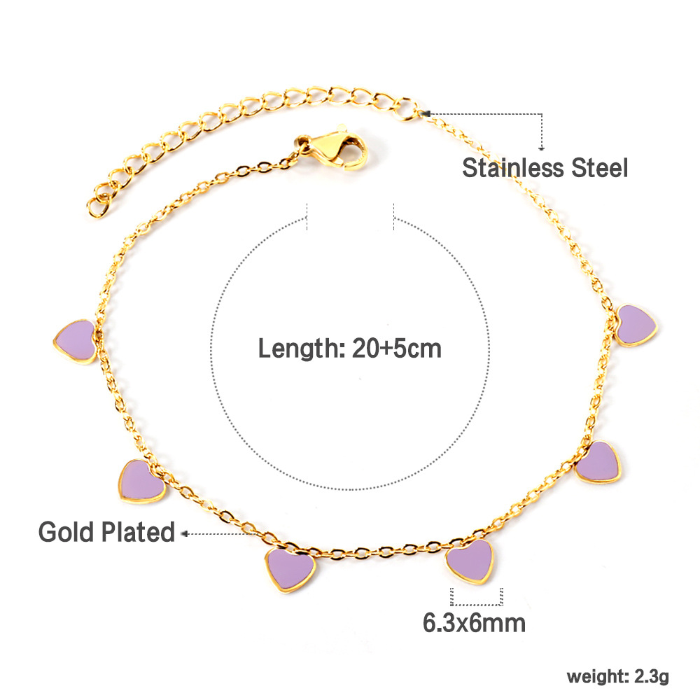 Simple Style Heart Shape Stainless Steel Enamel Valentine's Day Women's Anklet display picture 5