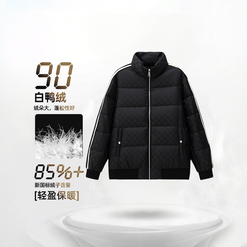 2025 invierno nuevo estilo chaqueta británica plumón pato blanco satén jacquard grueso estilo juvenil terciopelo cálido