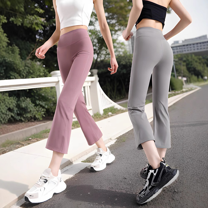 Nine Points Micro Shark Pants Women's Small Outer Wearing High Waist 2025 New Smoke Tube Pants Slim Flared Yoga Pants