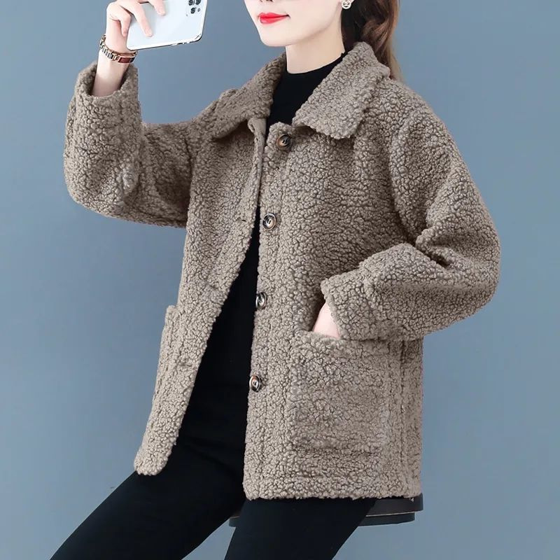 (2개) 봄과 가을 양고기 벨벳 여성용 쇼트 코트 여성용 뉴 그레인 벨벳 양고기 모피 원피스 플러스 사이즈 루즈 탑