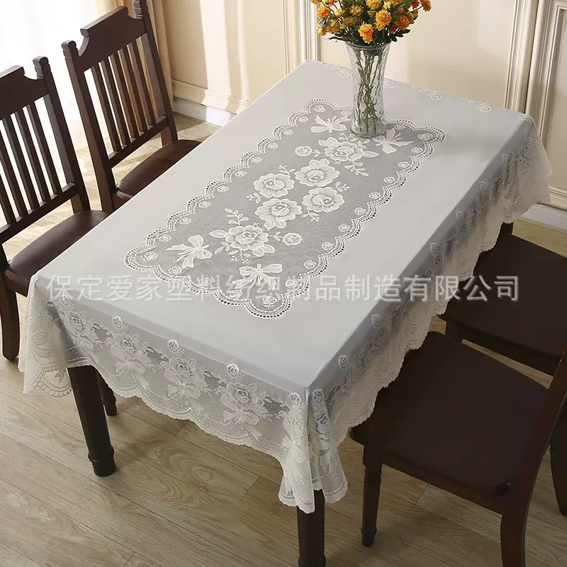 工厂欧式PVC珠光蕾丝花边3D印花家用长方形餐桌布防水防油茶几布