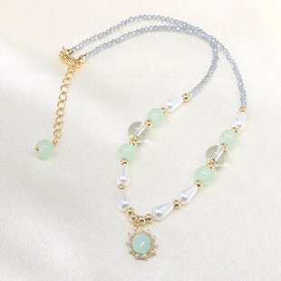 "Jiaoren language" aquamarine white crystal pearl necklace 2025 temperament high sense exquisite niche clavicle chain female